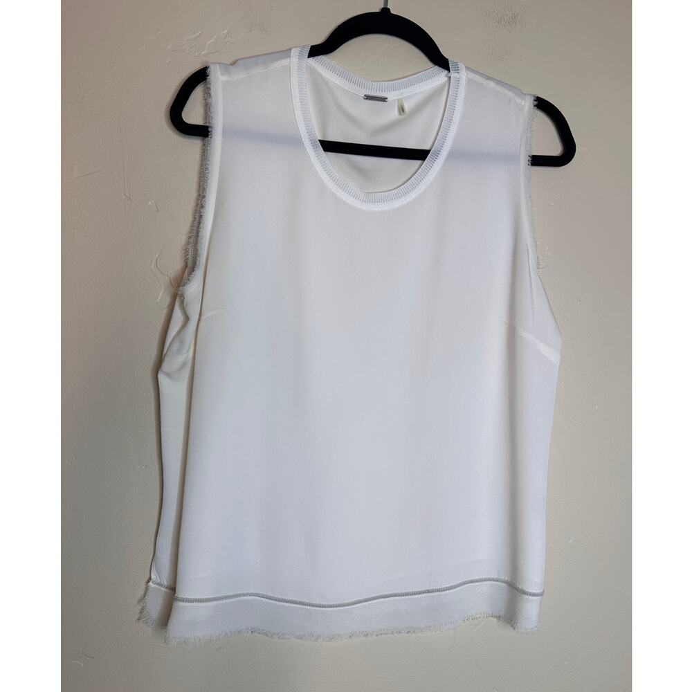 Elie Tahari SILK Blouse with metal accent trim and raw hem Large